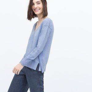 Zara Periwinkle Blue Knit V Neck Ribbed Sweater